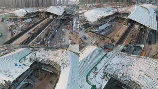航拍施工中的深圳大运交通枢纽高清在线视频素材下载