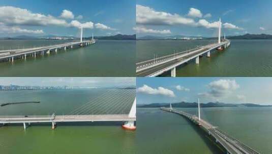 深圳湾大桥蓝天白云航拍高清在线视频素材下载