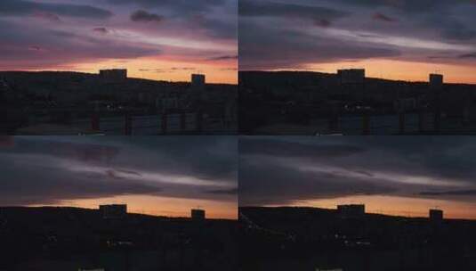 城市工业区美丽的橙色日落延时高清在线视频素材下载