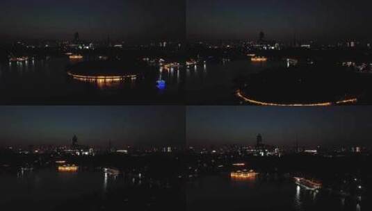 长春南湖大路南湖公园南湖大桥夜景航拍高清在线视频素材下载