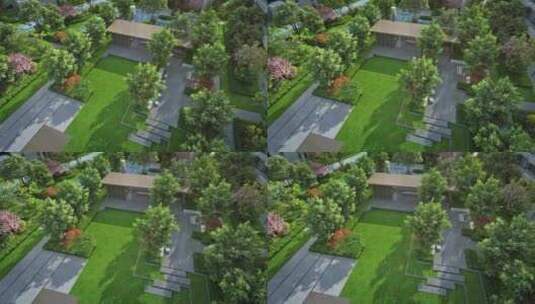 俯瞰小区中庭绿化动画素材高清在线视频素材下载