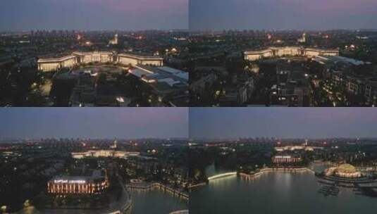 航拍泰晤士小镇市政广场夜景高清在线视频素材下载
