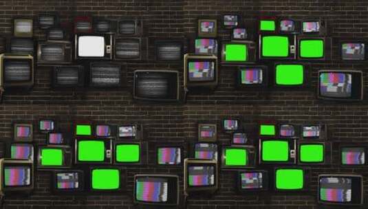 五台旧电视在带有测试模式信号高清在线视频素材下载