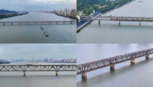 钱塘江大桥航拍长焦高清在线视频素材下载
