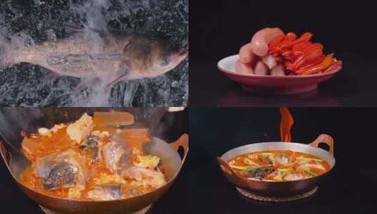 鱼头豆腐火锅烹饪过程实拍视频高清在线视频素材下载