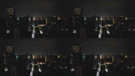 山东淄博八大局夜景灯光航拍高清在线视频素材下载
