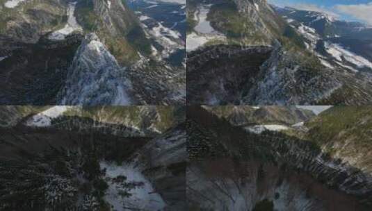 FPV穿越机无人机航拍雪山森林山脉峡谷白云高清在线视频素材下载
