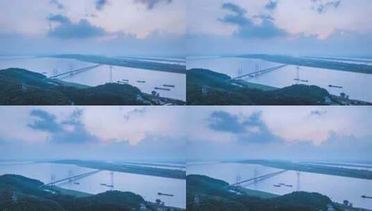 鸟瞰鄱阳湖大桥航拍延时高清在线视频素材下载