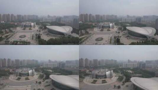 山东菏泽大剧院体育馆市民中心建筑航拍高清在线视频素材下载