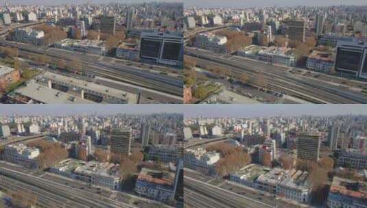 马德罗港水道的鸟瞰图，白天两侧有建筑物。多莉离开了高清在线视频素材下载