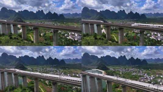 广西桂林高铁和谐号两车交汇高清在线视频素材下载