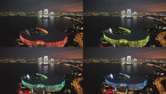 苏州东方之门文化艺术中心金鸡湖夜景高清在线视频素材下载