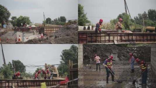 道路施工 农民工 修路 挖掘机高清在线视频素材下载