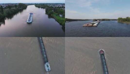 航拍京杭大运河货运水运高清在线视频素材下载