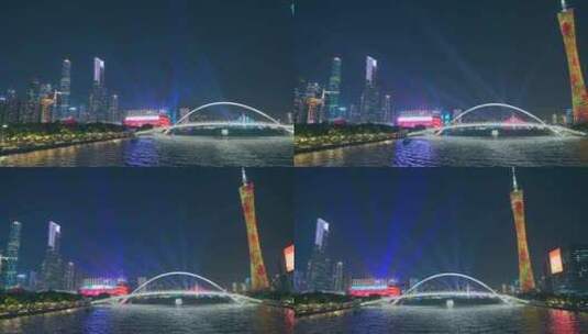 广州珠江海心桥与珠江新城摩天大楼夜景灯光高清在线视频素材下载