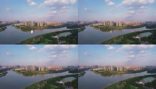 佛山三龙湾陈村万科水晶城东平河航拍高清在线视频素材下载