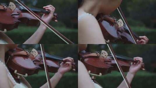 小提琴手在住宅小区内演奏高清在线视频素材下载