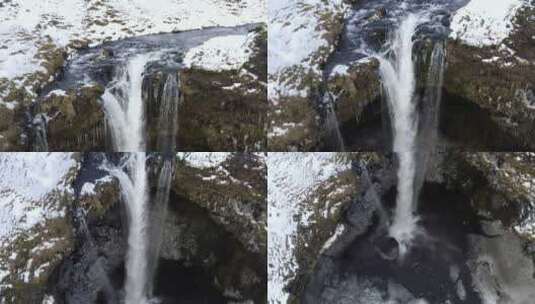 冰雪山间溪流瀑布高清在线视频素材下载