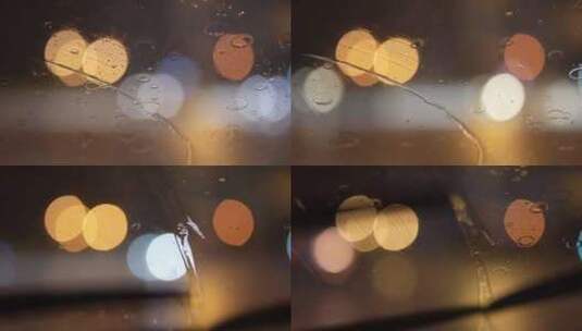 11孤独-雨夜雨水打落汽车前档雨刮器不停高清在线视频素材下载