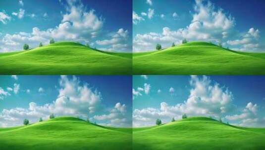 唯美蓝天白云和绿色草原高清在线视频素材下载