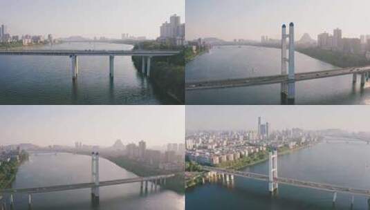 广西柳州城市滨水江景风光-壶西大桥航拍高清在线视频素材下载