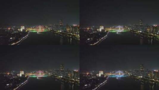 惠州东江夜景风光夜晚河流航拍晚上城市建筑高清在线视频素材下载