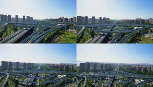 杭州下沙路立交桥汽车车辆车流风景视频素材高清在线视频素材下载