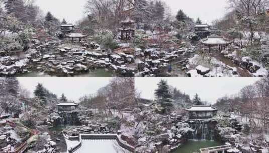 航拍瘦西湖景区园林大明寺观音山宋夹城雪景高清在线视频素材下载