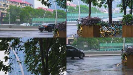 城市马路道路下雨天雨水雨滴街景街道街头风高清在线视频素材下载