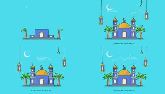 4K清真寺动画斋月特别视频高清在线视频素材下载