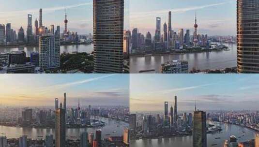 上海陆家嘴日出航拍合集高清在线视频素材下载