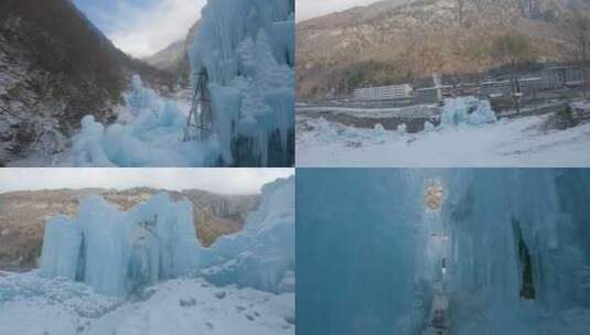 冰雕冰挂fpv穿越机冰洞穿梭高清在线视频素材下载