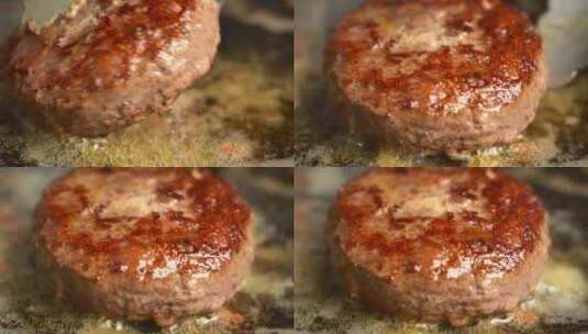 煎牛肉饼慢镜头高清在线视频素材下载