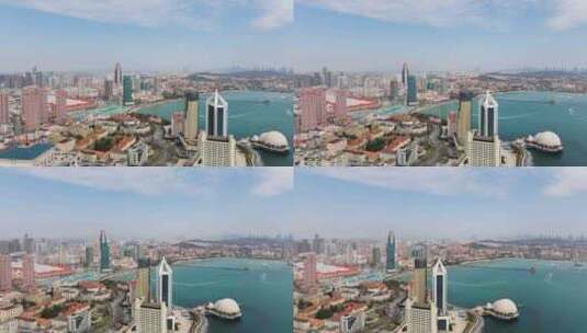 青岛市南区老城区海滨 栈桥 航拍高清在线视频素材下载