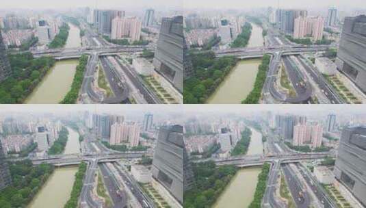 杭州市区中河立交桥车流航拍高清在线视频素材下载