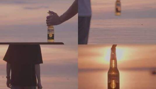 科罗纳啤酒海边日落时分高清在线视频素材下载