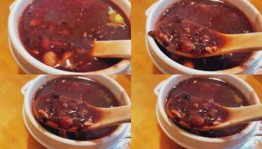 红豆粥勺子慢动作搅拌慢动作2高清在线视频素材下载