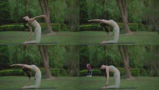 瑜伽公园美女瑜伽户外瑜伽普拉提高清在线视频素材下载
