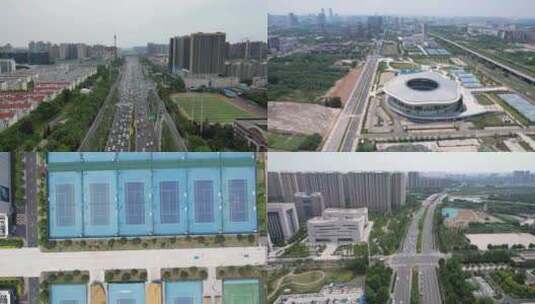 航拍河南郑州郑东新区建设高清在线视频素材下载