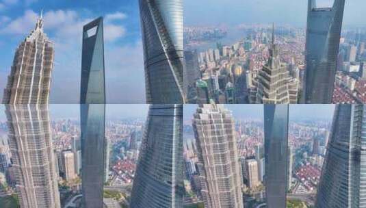 上海浦东新区航拍陆家嘴金茂大厦三件套高楼高清在线视频素材下载