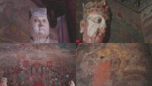 山西临汾广胜寺佛像壁画特写高清在线视频素材下载