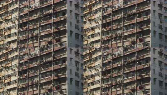 香港拥挤住宅大厦公寓窗户特写高清在线视频素材下载