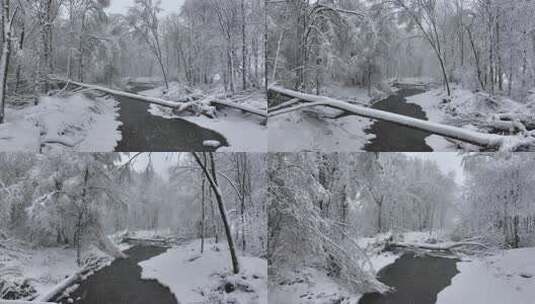 东北冬天长白山寒冷河流不冻河雾凇雪景高清在线视频素材下载