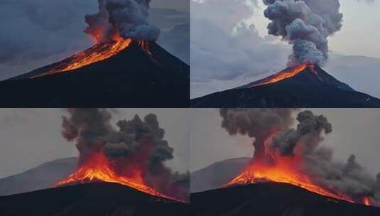 火山喷发 岩浆飞溅 熔岩炙热 烟柱冲天高清在线视频素材下载