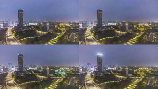 上海嘉定区嘉定新城建筑傍晚夜景车辆延时高清在线视频素材下载