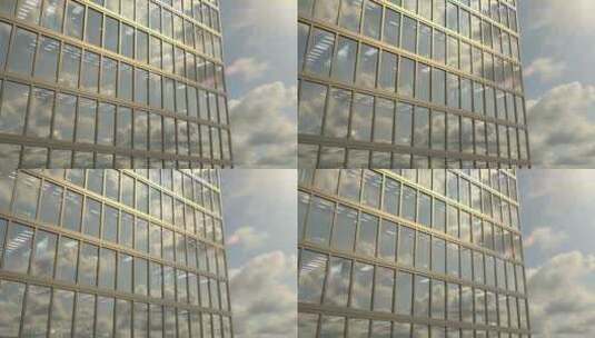 向上无人机飞行视图到现代商业摩天大楼的窗高清在线视频素材下载