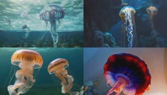 水母海洋生物蓝色梦幻唯美高清在线视频素材下载
