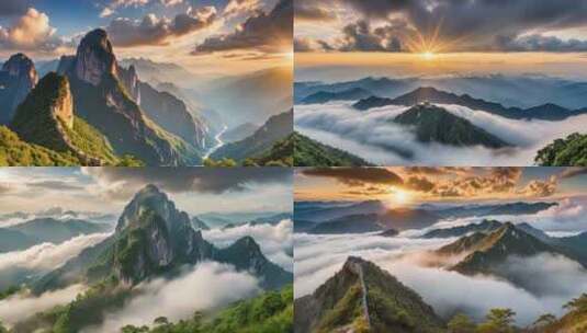 中国风景祖国风光航拍山脉日出云海延时高清在线视频素材下载