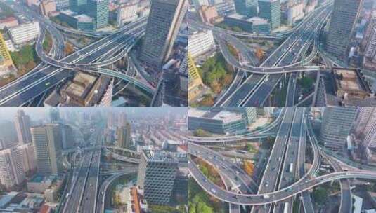 上海杨浦区大柏树立交桥高架桥邯郸路航拍车高清在线视频素材下载