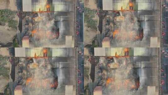 工业设施发生重大火灾航拍高清在线视频素材下载